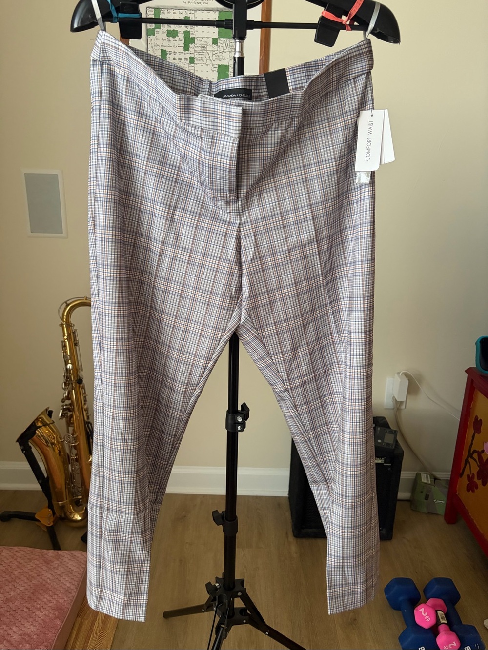 NWT Amanda + Chelsea Plaid Trouser Pants Sz 14 Comfort Waist